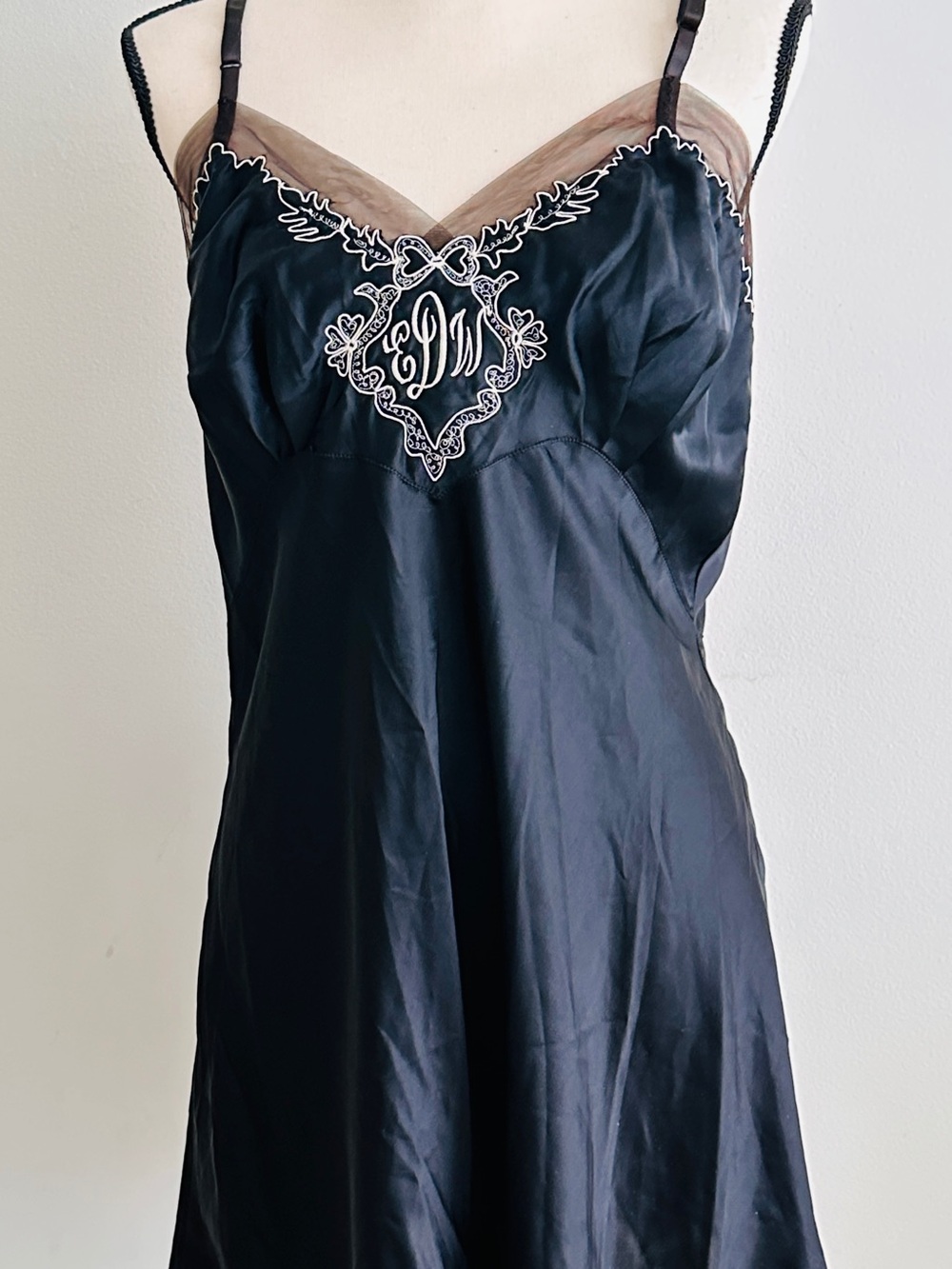Parisian Maid Vintage Jay Thorpe Black Monogram Silk Slip Dress